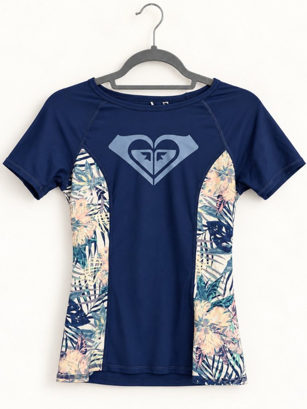 Roxy Navy Tropical Floral Short Sleeve Rash Guard Swim Shirt